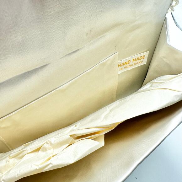 Vintage Ivory Silk Bead Sequin Double Flap Evening Top Handle Bag Hong Kong - Picture 7 of 9